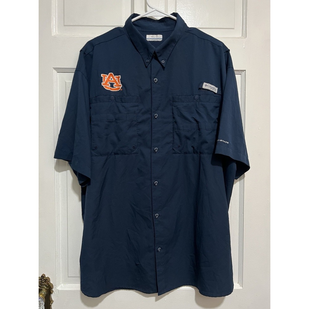 XL Mens Auburn University Columbia Button Down Navy Blue Shirt